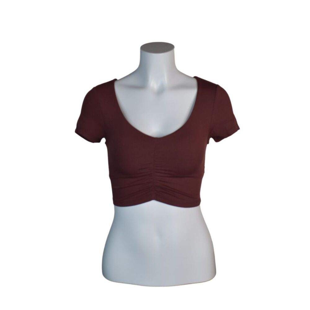 Offline by Aerie Cinch Front Double Lined Crop Tee Burgundy Womens XS
